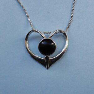 Whitby Jet & Sterling Silver Openwork Heart Pendant