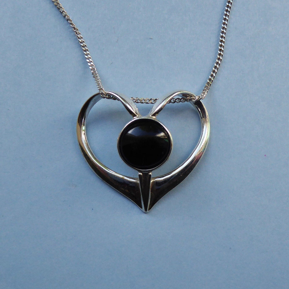 Whitby Jet & Sterling Silver Openwork Heart Pendant Whitby Jet & Sterling Silver Openwork Heart Pendant