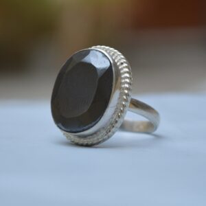 Oval Black Jet Gemstone Ring: Sterling Silver Statement Ring