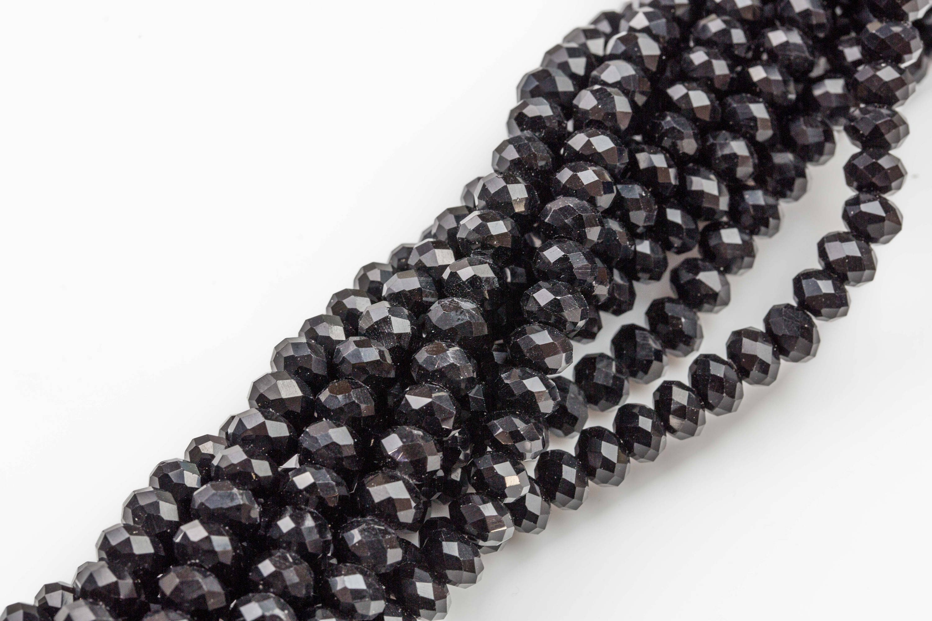 4mm 6mm 8mm 10mm - Jet Color Rondelle-5 Or 10 Strand 4mm 6mm 8mm 10mm - Jet Color Rondelle-5 Or 10 Strand