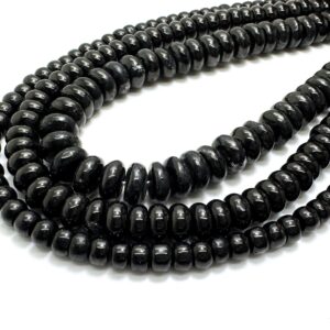 Natural Black Lignite Jet Gemstone Beads – Smooth Rondelle Shape | Pg148 | Full Strand | Jewelry Making Supplies - Pg148