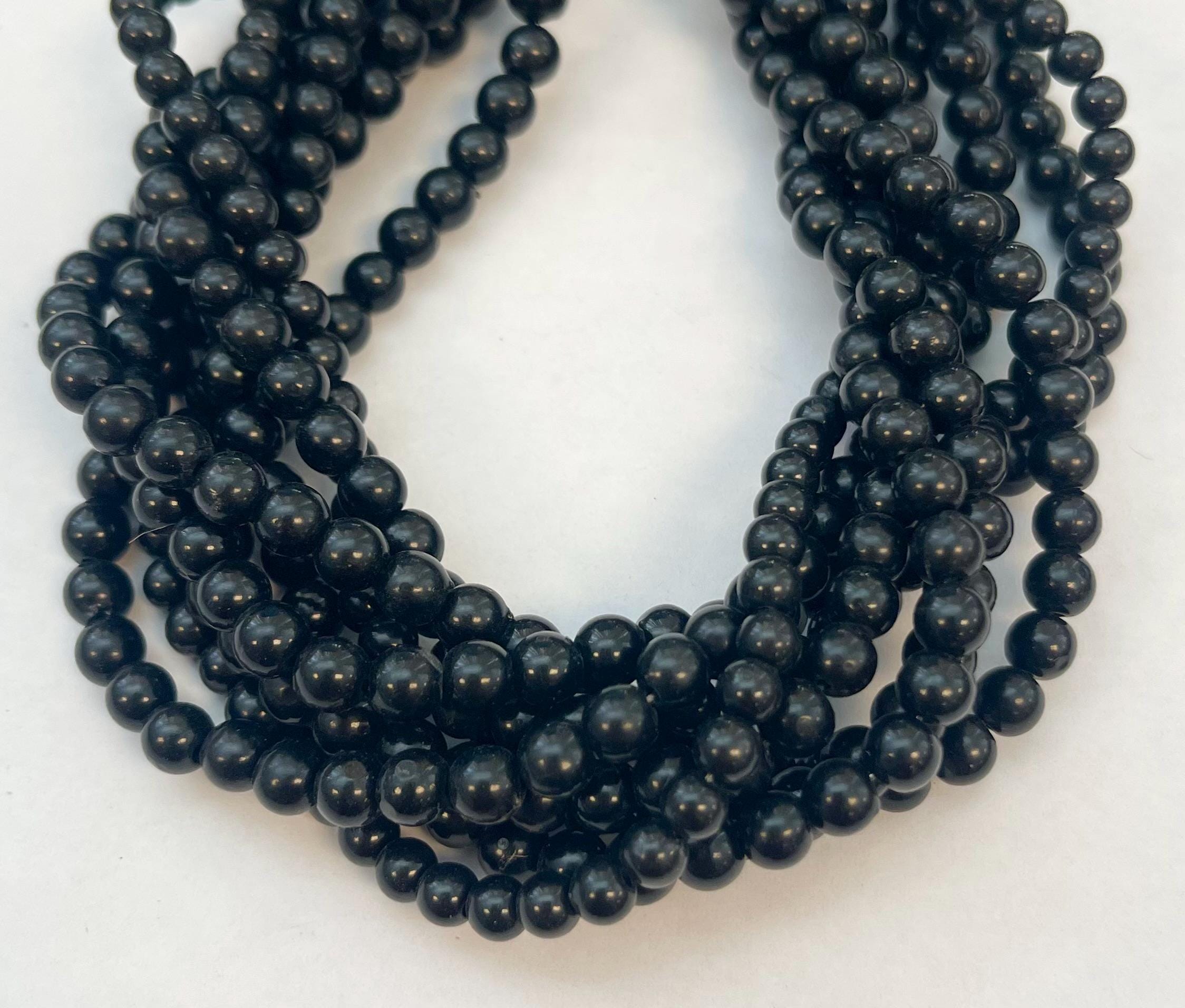 Black Jet 5mm 6mm Round Gemstone Bead- -15.5 Inch Strand-