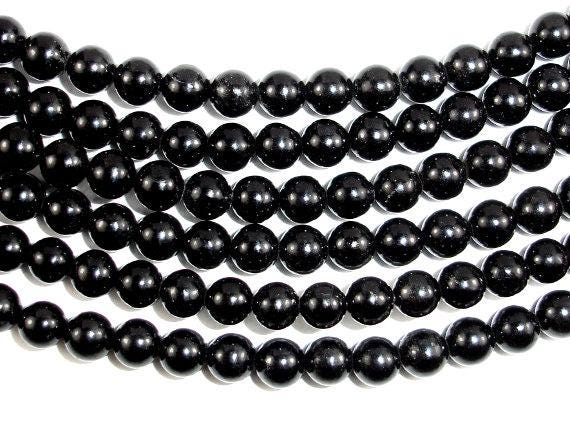 Jet Gemstone Beads, Round, 6mm, 15 Inch, Approx. 60 Beads, Hole 1mm (289054001)