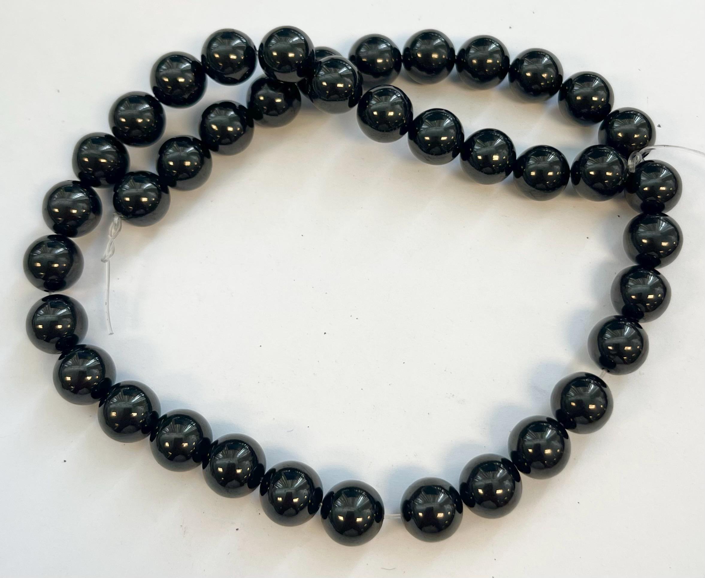 Natural Black Jet 10mm Round Gemstone Beads~ -15.5 Inch Strand