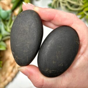 Jet Palmstone | S, M, L | - No. 106 (polished Black Crystal Pocket Stone Palm, Root Chakra, Grounding)