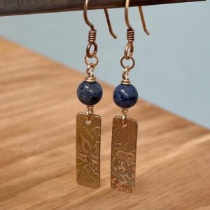 Kiln fired bronze and dumortierite earrings