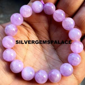 AAA+ Natural Kunzite Bracelet: 11mm Round Gemstone Beads, Healing Energy