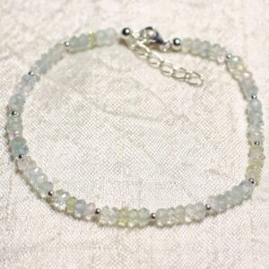 Bracelet Argent 925 Et Pierre - Aigue Marine Kunzite Rondelles Facettées 3mm Bracelet Argent 925 Et Pierre - Aigue Marine Kunzite Rondelles Facettées 3mm