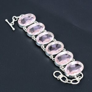 Faceted Pink Kunzite Bracelet: 925 Sterling Silver, Adjustable Antique Style
