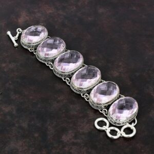 Faceted Pink Kunzite Gemstone Bracelet: Handmade 925 Sterling Silver