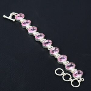 Faceted Pink Kunzite Bracelet: Handmade 925 Sterling Silver Gemstone Jewelry