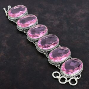 Faceted Pink Kunzite Bracelet: Handmade 925 Sterling Silver, Adjustable Vintage Jewelry