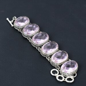 Faceted Pink Kunzite Bracelet: Handmade 925 Sterling Silver Adjustable Jewelry Faceted Pink Kunzite Bracelet: Handmade 925 Sterling Silver Adjustable Jewelry