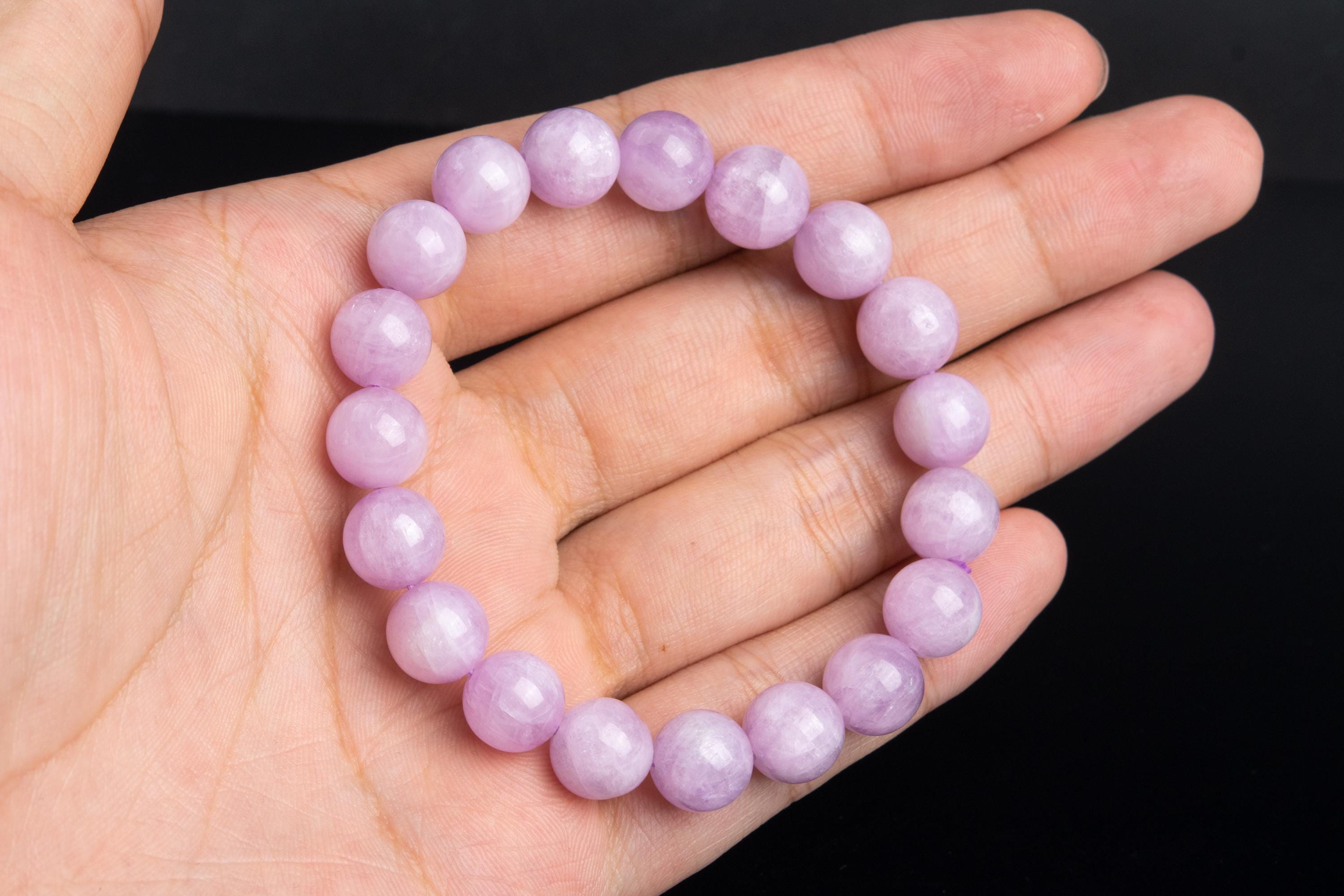Green/purple Kunzite Beads Bracelet Genuine Natural Round Gemstone 7"/7.5"/8" /8.5"