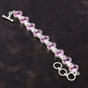 Handmade Faceted Pink Kunzite Bracelet: 925 Sterling Silver Adjustable Chain