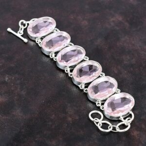 Handmade Faceted Pink Kunzite Bracelet: 925 Sterling Silver Adjustable Chain