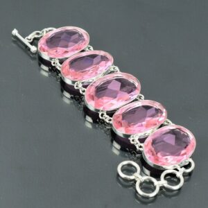 Handmade Pink Kunzite Bracelet: 925 Sterling Silver Adjustable Jewelry