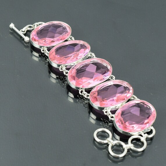 Handmade Pink Kunzite Bracelet: 925 Sterling Silver Adjustable Jewelry