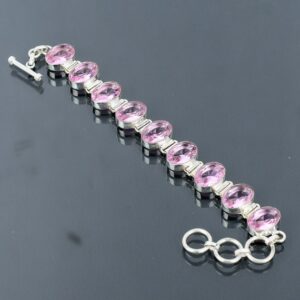 Handmade Pink Kunzite Bracelet: Faceted Sterling Silver Adjustable Chain