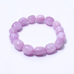 Lavender Kunzite Tumble Bead Bracelet, Gemstone Kunzite Stretch Bracelet - Healing Crystal Bracelet, Handmade Smooth Nuggets Bracelet