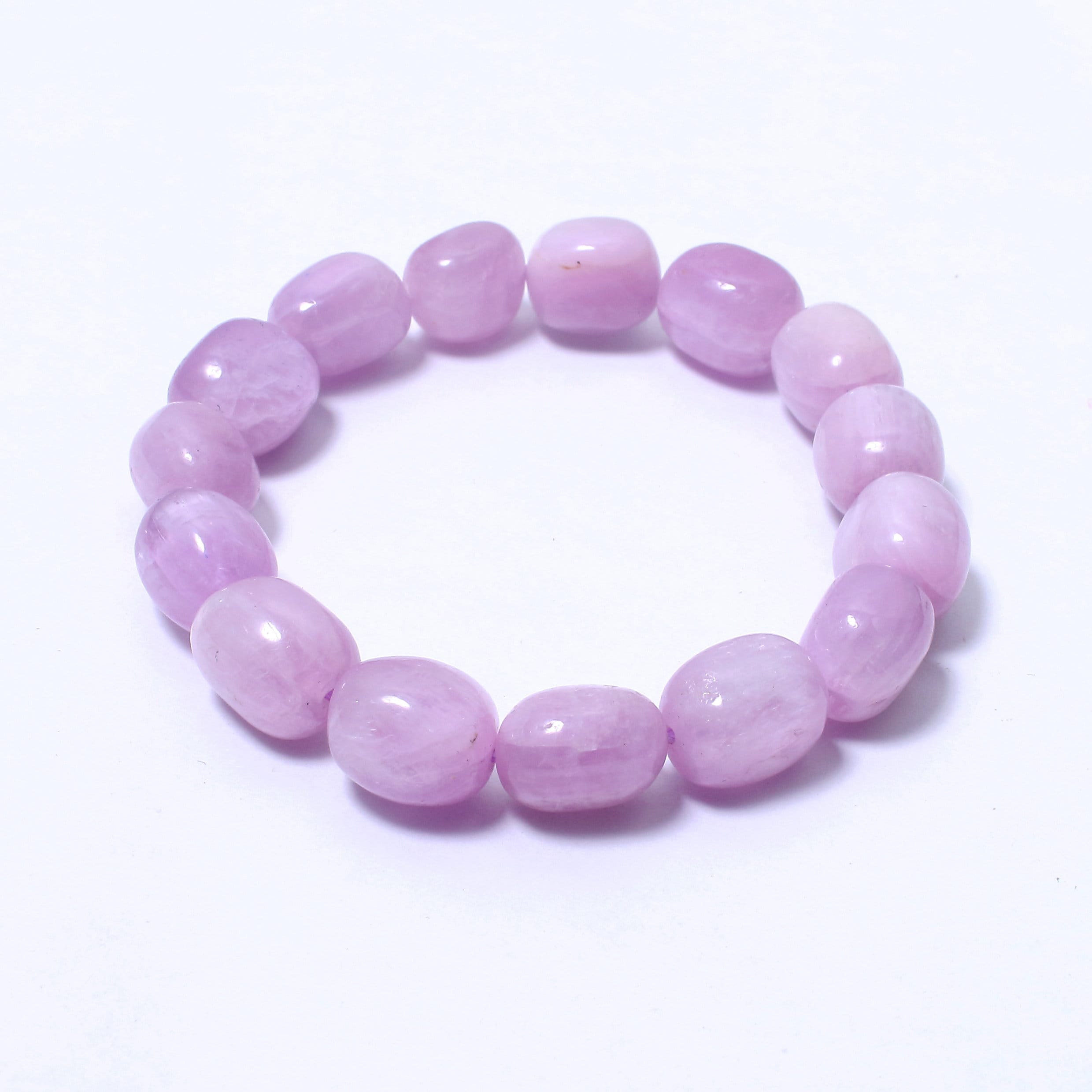 Lavender Kunzite Tumble Bead Bracelet, Gemstone Kunzite Stretch Bracelet - Healing Crystal Bracelet, Handmade Smooth Nuggets Bracelet