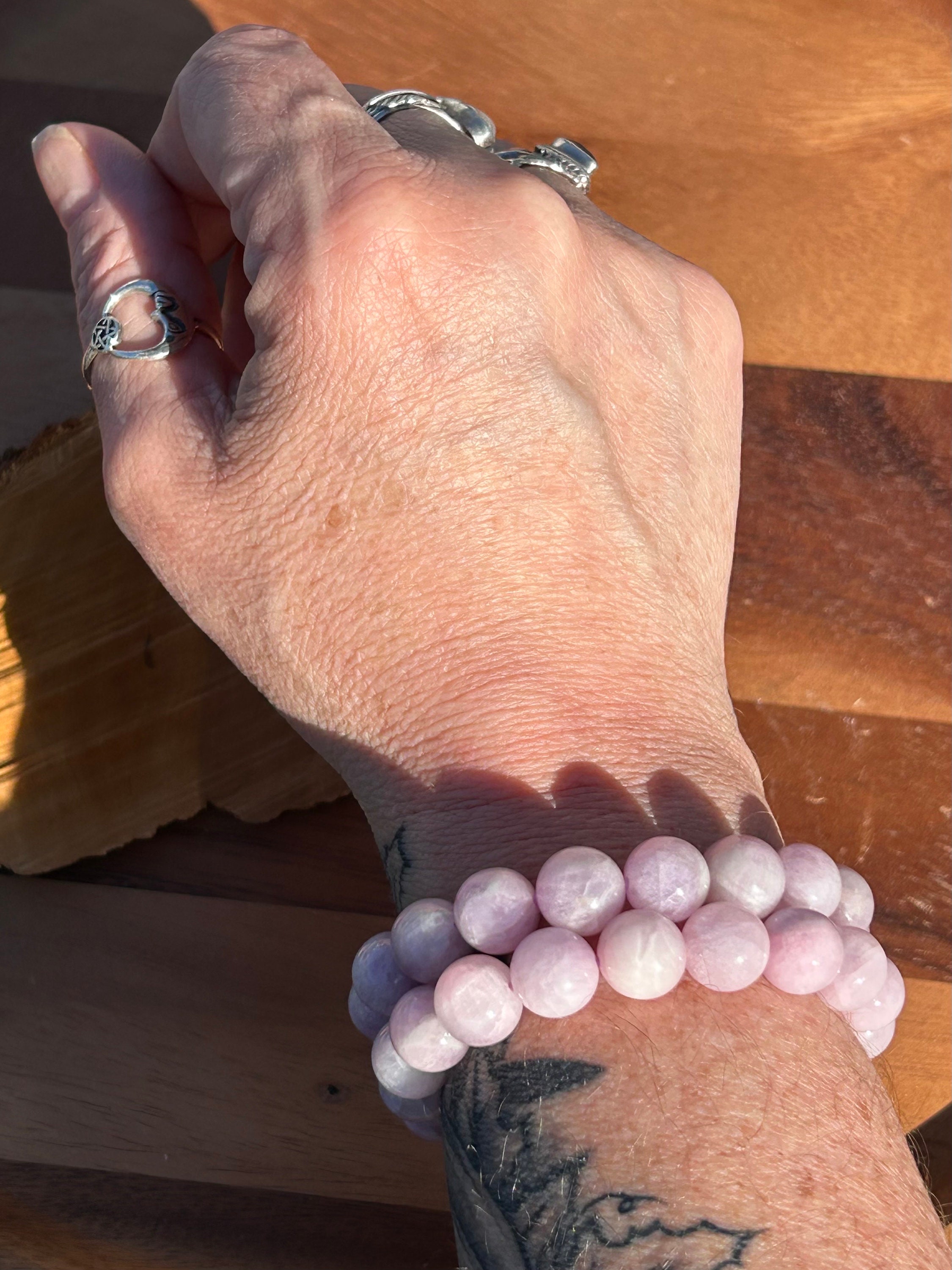 Purple Kunzite Crystal Beads Bracelet 11mm Round Shape Stretchy Jewelry