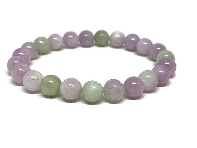 Bracelet Kunzite Verte Violette 8mm, Bijou Kunzite, Bracelet Chakra, Bracelet Violet, Bracelet énergétique, Bracelet Femme, Bracelet Homme