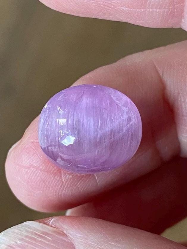 Cat's Eye Kunzite Cabochon, Rare Gemstone, Lavender Color, 12.8cts