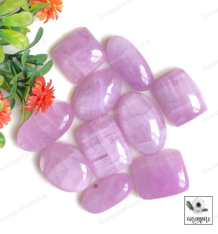 Selected Kunzite Cabochon 15-22mm, Kunzite Mix Shape 10 Pcs Pack With  Birthstone For Jewerly Making , Style Jewelry Lot - 1083
