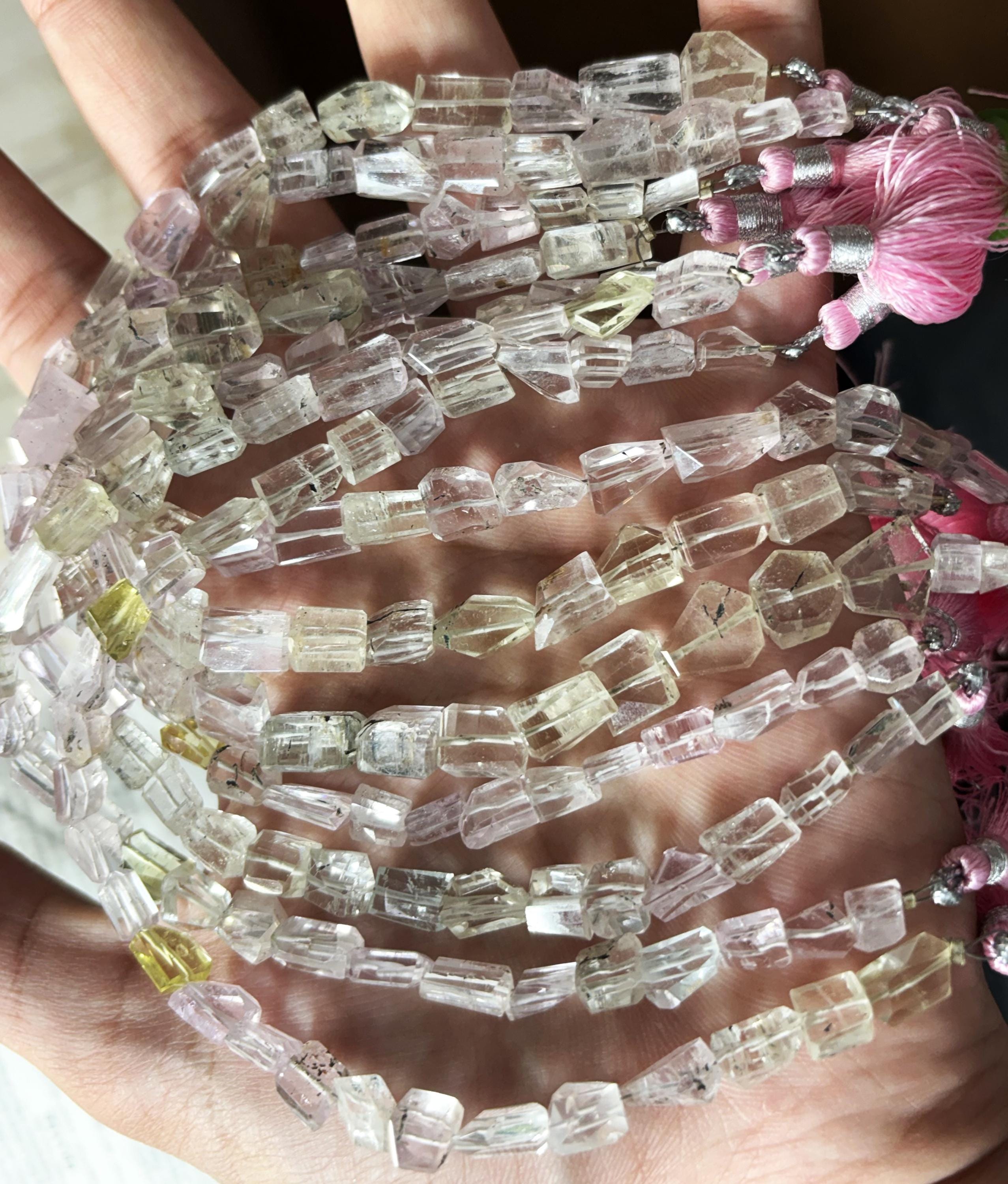 8 Inches Strand,natural Kunzite Faceted Nuggets Shape Beads, Size 8-10mm