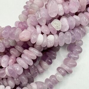 Kunzite gemstone chip beads. 30” strand of 5-8mm high quality chips. A form of Spodumene. Known as a healing stone.