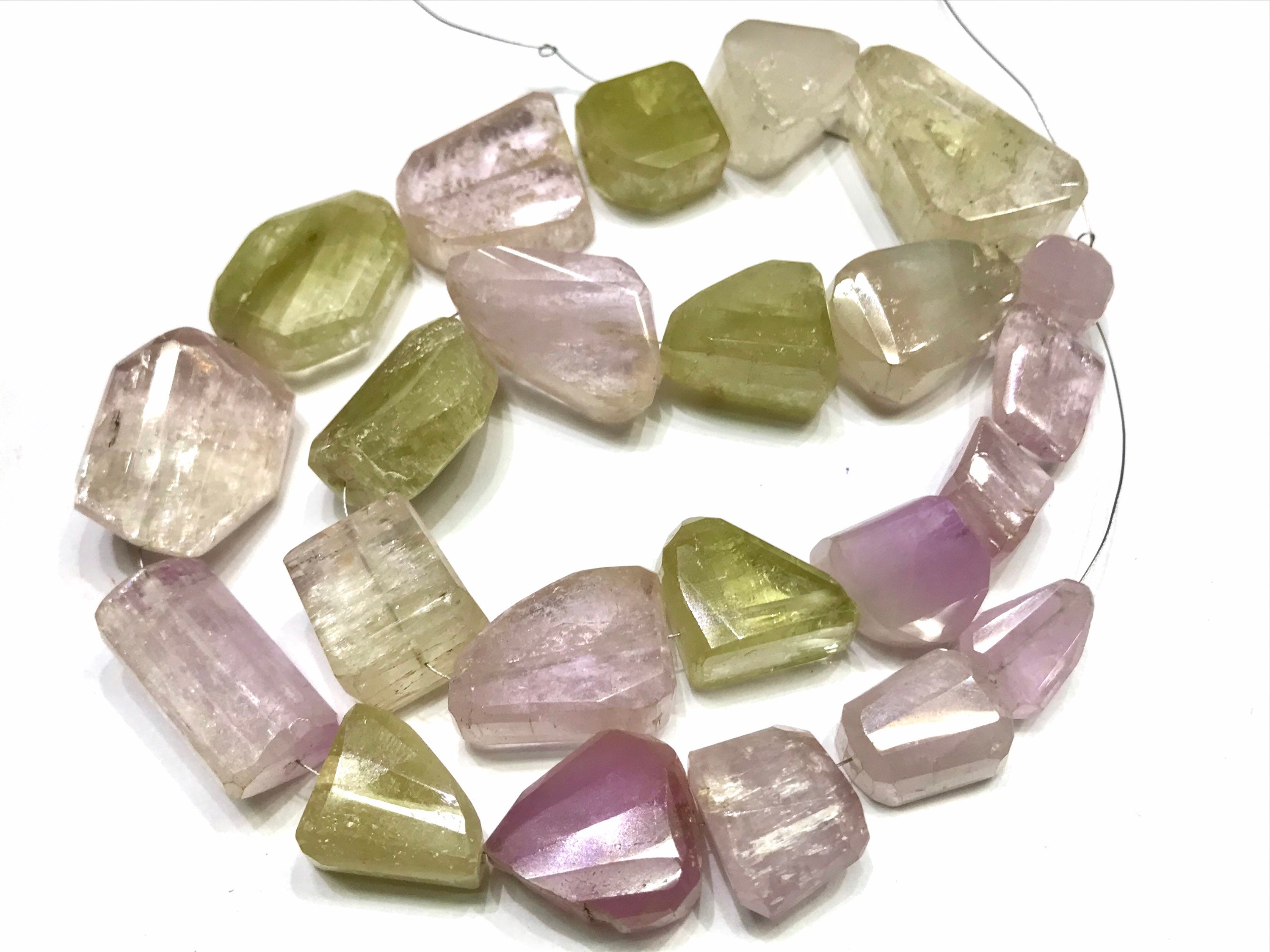 Natural Kunzite Multi Laser Cut Nuggets Gemstone Beads/kunzite Free Size 18” Faceted Nuggets Strand/colourful Genuine Kunzite Stone Beads/