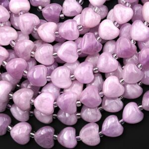 Aaa Natural Kunzite Smooth Heart 10mm Beads Center Drilled Gemstone Good For Earrings 15.5" Strand