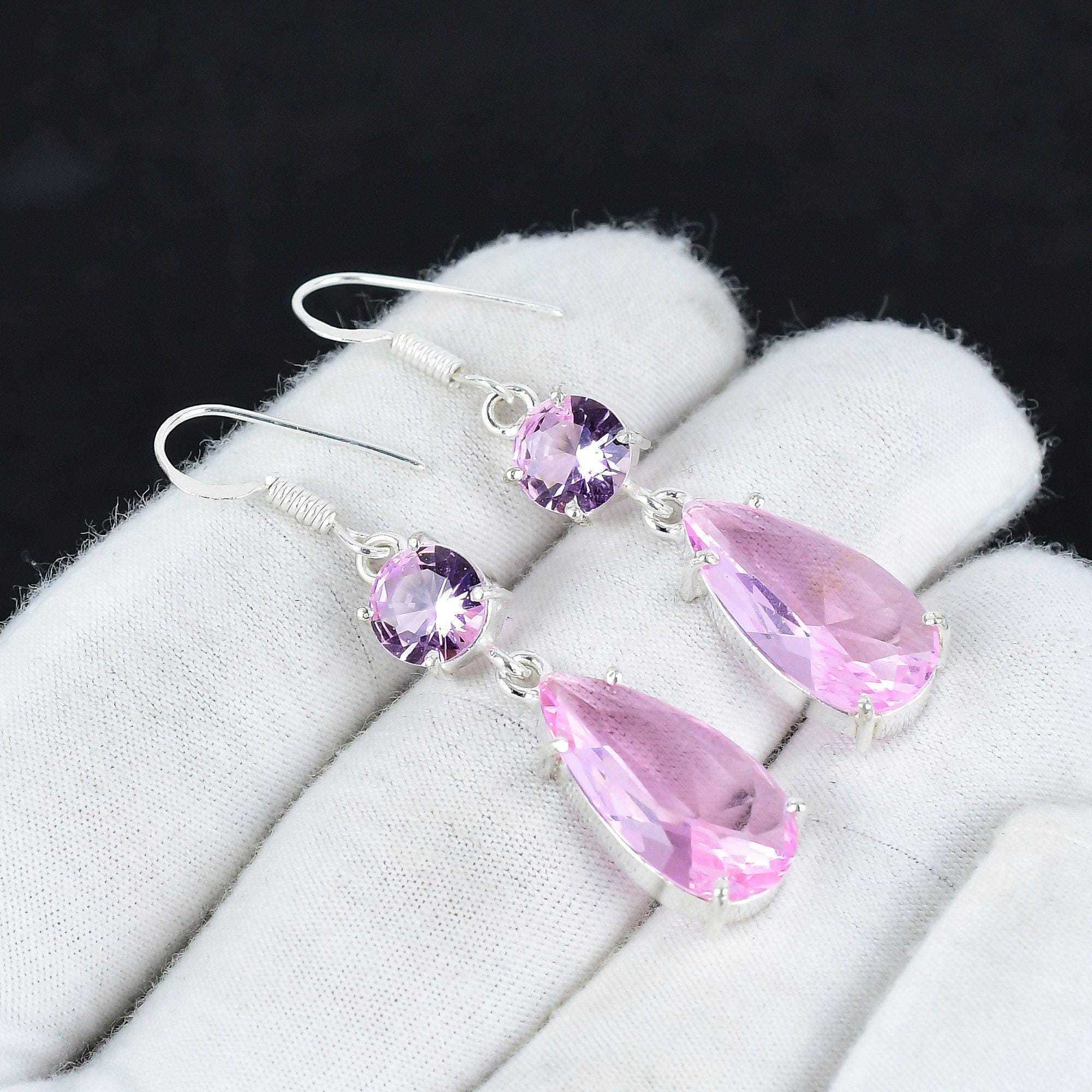 Amazing Pink Kunzite Earrings - 925 Sterling Silver Dangle Earrings - Gemstone Handmade Earrings Antique Boho Ethnic Jewelry - Birthday Gift