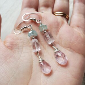 Aquamarine, Kunzite and Morganite Sterling Silver Earrings, Gemstone Dangle Earrings Aquamarine, Kunzite and Morganite Sterling Silver Earrings, Gemstone Dangle Earrings