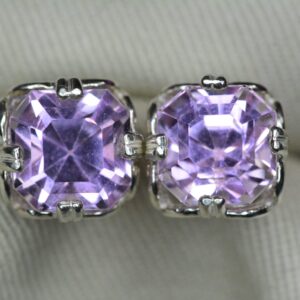 Certified Kunzite Earrings 10.37 Carat Sterling Silver Studs Real Genuine Natural Earth Mined Gemstone Jewelry Princess Asscher Cut K8