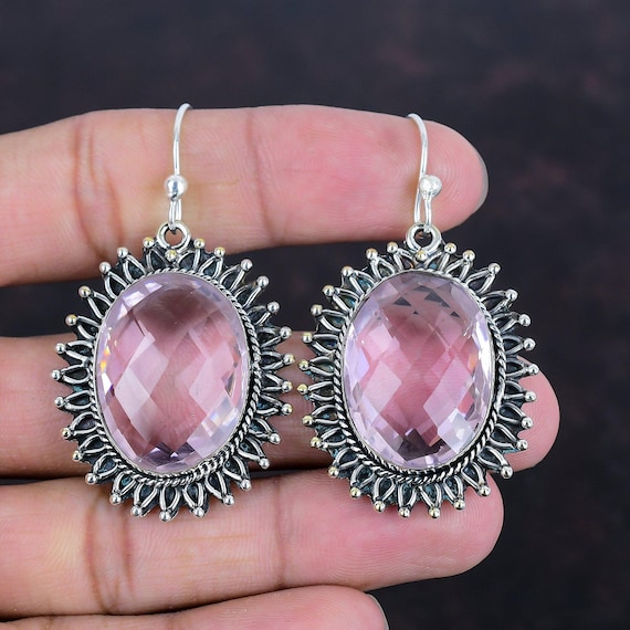 Faceted Pink Kunzite Earrings: Handmade 925 Sterling Silver Jewelry Faceted Pink Kunzite Earrings: Handmade 925 Sterling Silver Jewelry