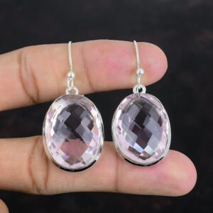 Faceted Pink Kunzite Earrings: Handmade 925 Sterling Silver, Elegant Drop Jewelry Faceted Pink Kunzite Earrings: Handmade 925 Sterling Silver, Elegant Drop Jewelry