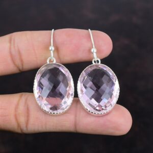 Faceted Pink Kunzite Earrings: Handmade 925 Sterling Silver Jewelry Faceted Pink Kunzite Earrings: Handmade 925 Sterling Silver Jewelry