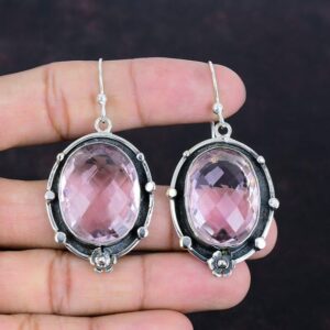 Faceted Pink Kunzite Earrings: Handmade 925 Sterling Silver Dangle Jewelry Faceted Pink Kunzite Earrings: Handmade 925 Sterling Silver Dangle Jewelry