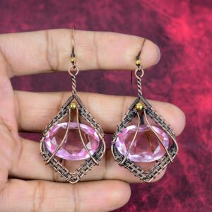 Faceted Pink Kunzite Earrings: Handmade Copper Wire Wrapped Gemstone Jewelry Faceted Pink Kunzite Earrings: Handmade Copper Wire Wrapped Gemstone Jewelry