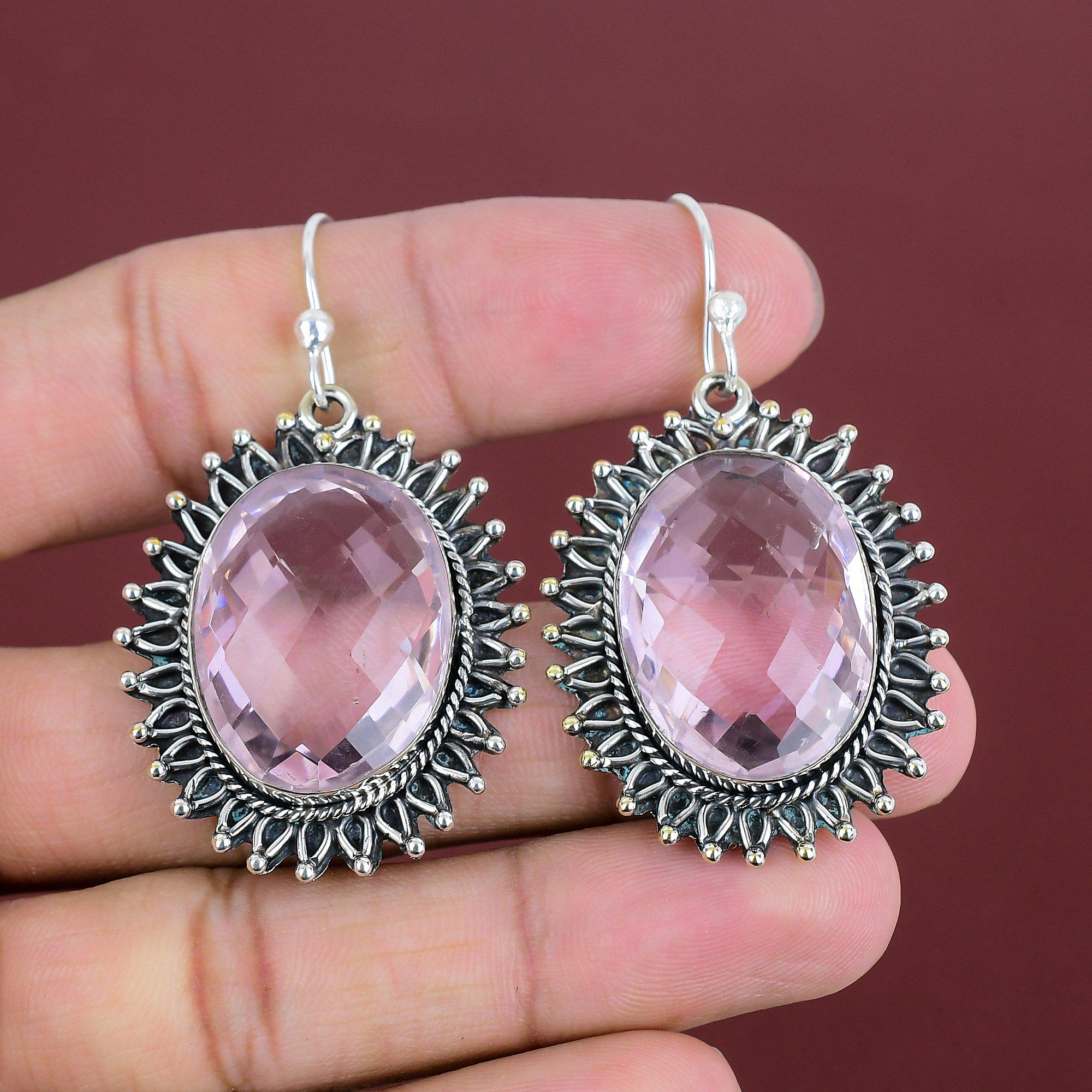 Faceted Pink Kunzite Earrings: Sterling Silver, Handmade Gemstone Jewelry