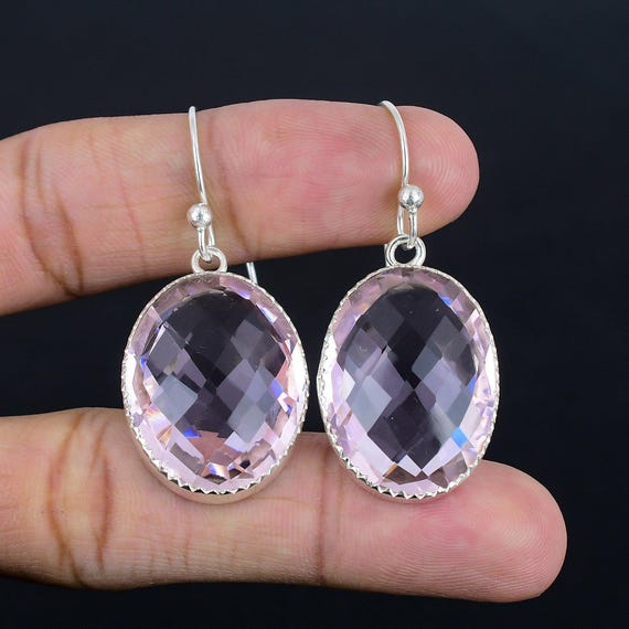 Faceted Pink Kunzite Earrings: Sterling Silver Dangle Gemstone Jewelry Faceted Pink Kunzite Earrings: Sterling Silver Dangle Gemstone Jewelry
