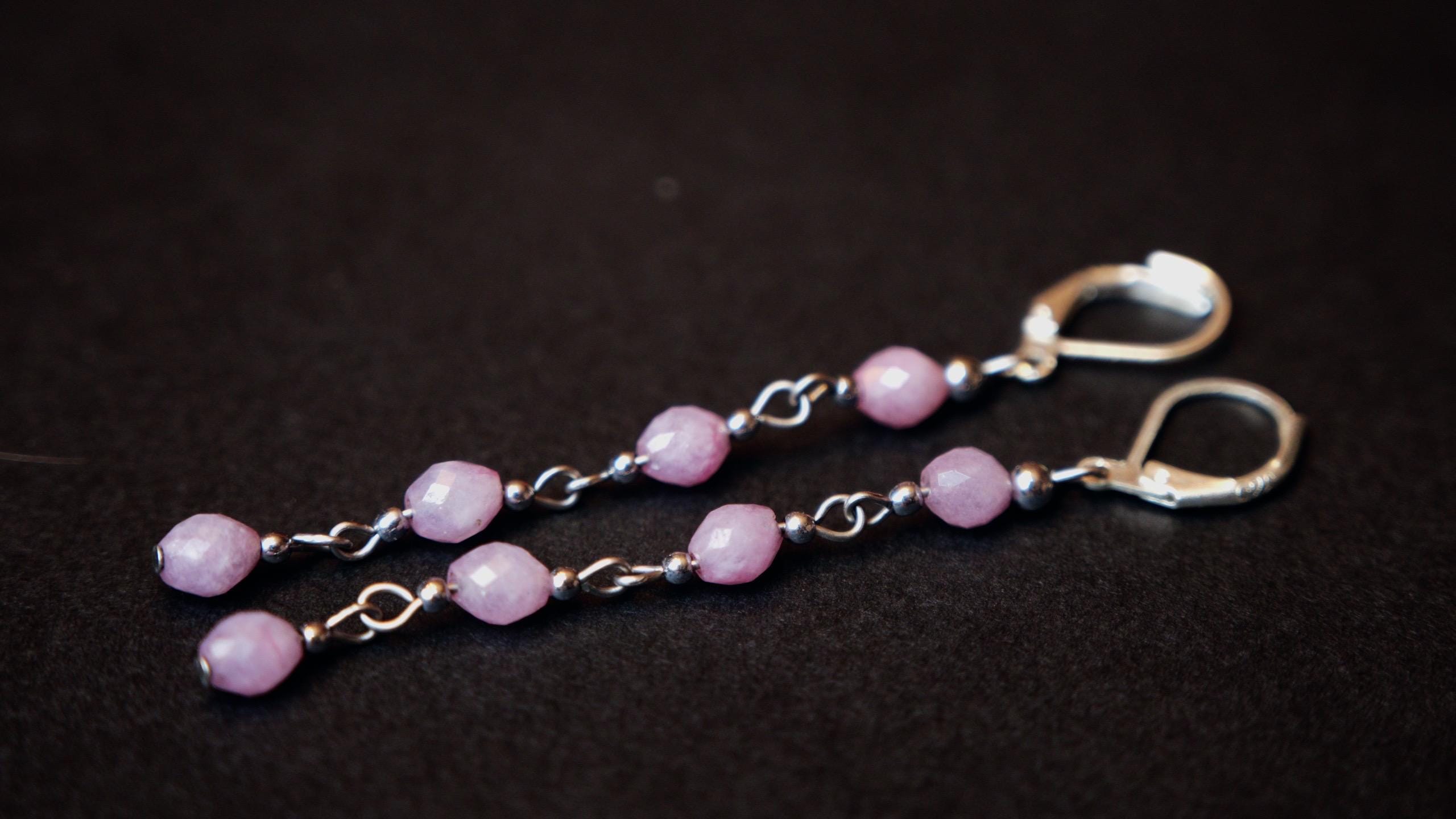 Genuine Kunzite Sterling Silver Long Earrings Genuine Kunzite Sterling Silver Long Earrings