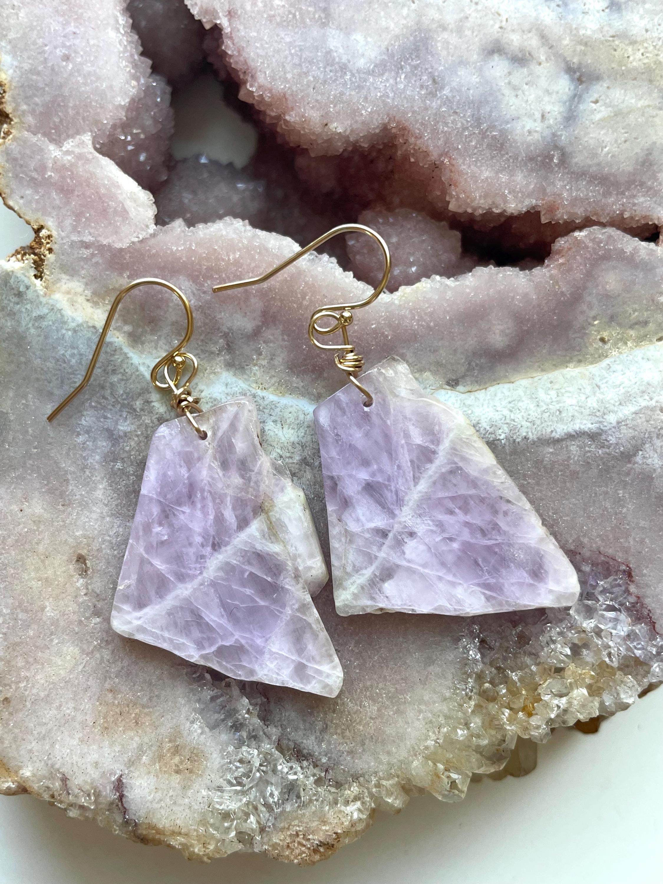 Gold Filled Kunzite Dangle Earrings: Pink Stone Bridal Jewelry