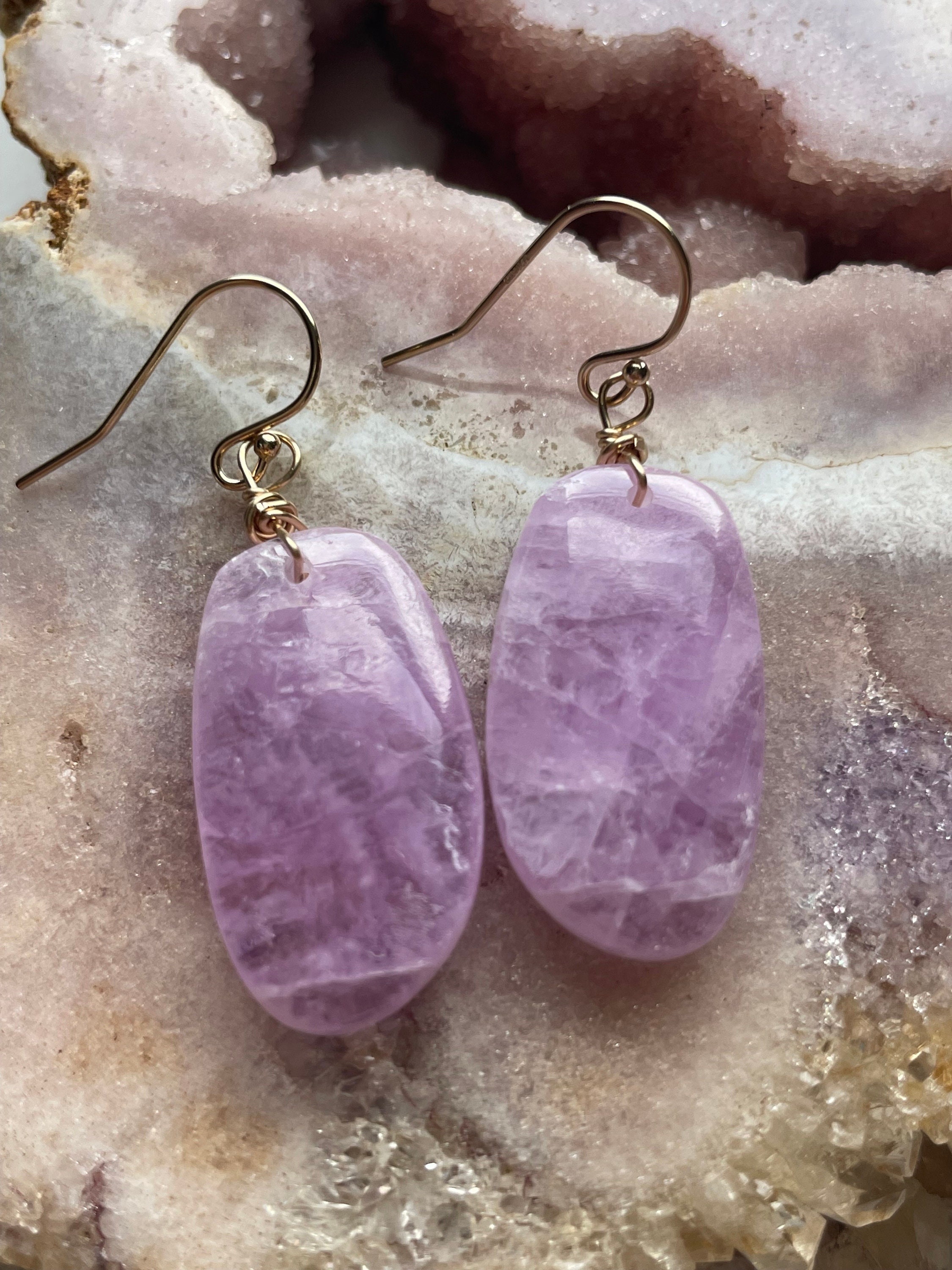 Gold Filled Kunzite Dangle Earrings: Pink Crystal Statement Jewelry
