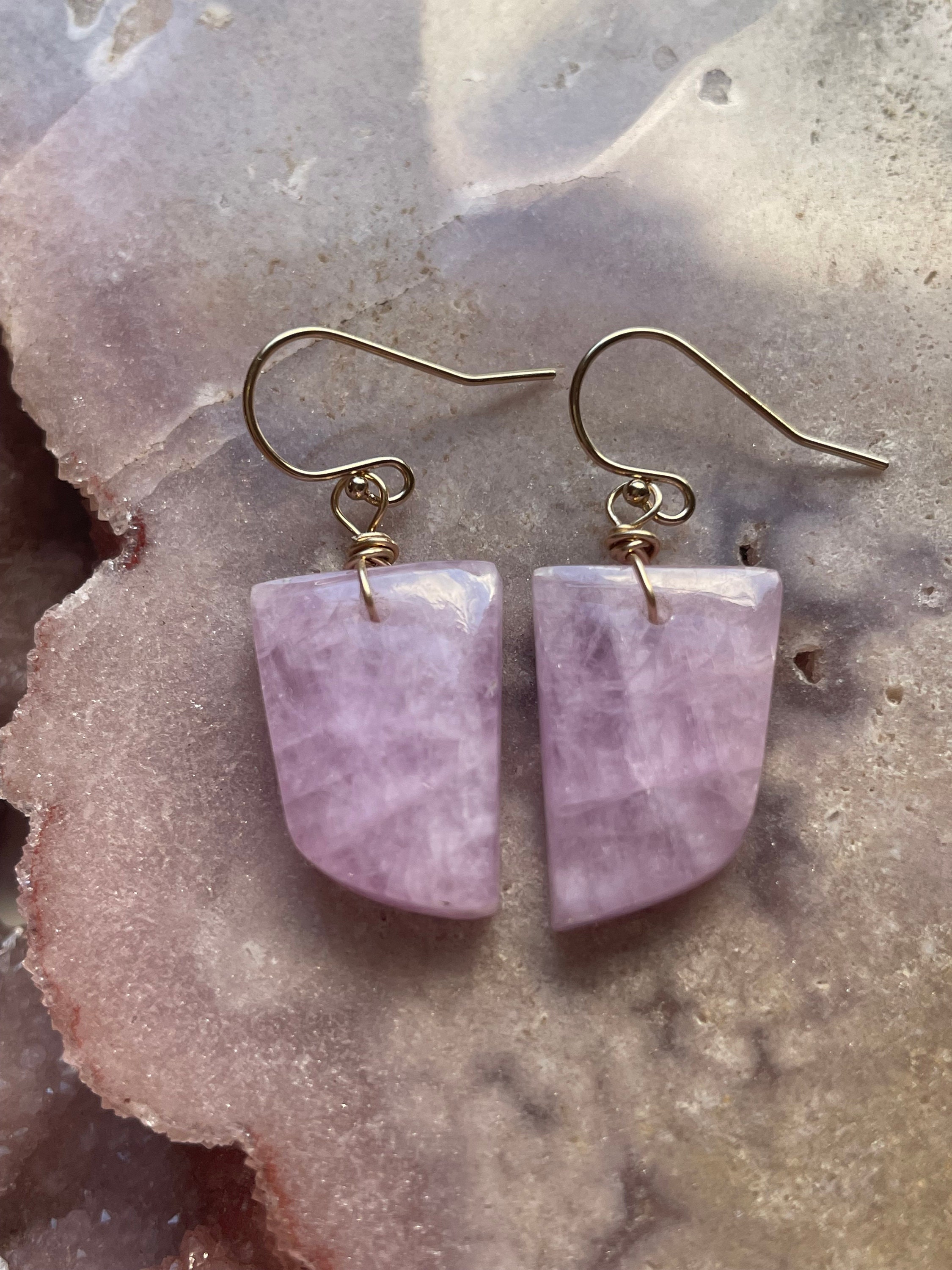 Gold Filled Kunzite Dangle Earrings: Pink Stone Drop Earrings