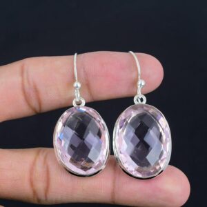 Handmade Faceted Pink Kunzite Earrings: 925 Sterling Silver Gemstone Jewelry Handmade Faceted Pink Kunzite Earrings: 925 Sterling Silver Gemstone Jewelry