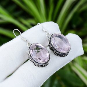 Handmade Pink Kunzite Earrings: 925 Sterling Silver Dangle Gemstone Jewelry Handmade Pink Kunzite Earrings: 925 Sterling Silver Dangle Gemstone Jewelry