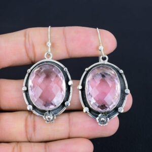 Handmade Pink Kunzite Earrings: 925 Sterling Silver Drop Jewelry Handmade Pink Kunzite Earrings: 925 Sterling Silver Drop Jewelry
